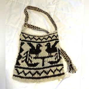 Hand knitted, vintage wool bag with adjustable tie strap G